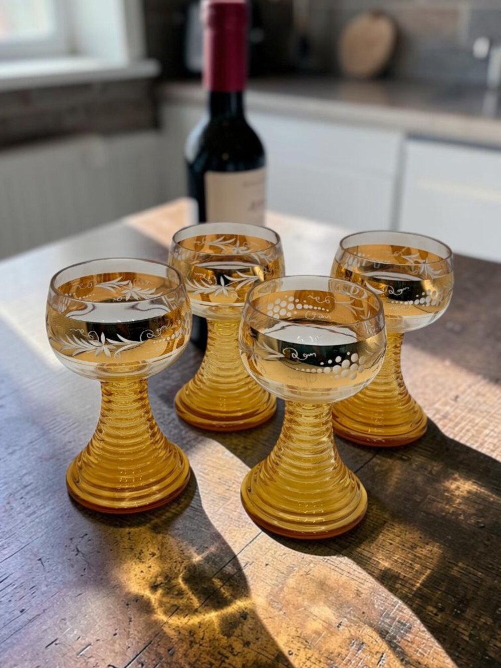 Vintage German ROEMER Wine Glasses Amber Gold Grape Vine Set of 4 MCM